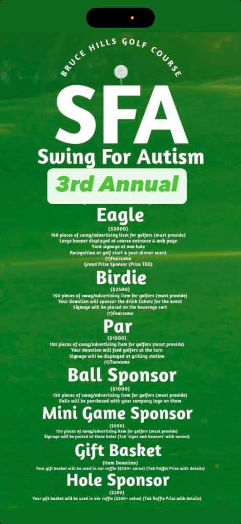 3rd Annual Swing for Autism event flyer